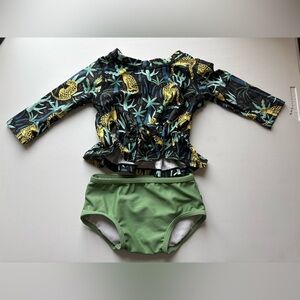 RuffleButts Baby Girl Swimsuit Size 3-6M 2 Piece UPF 50+ Long Sleeve EUC